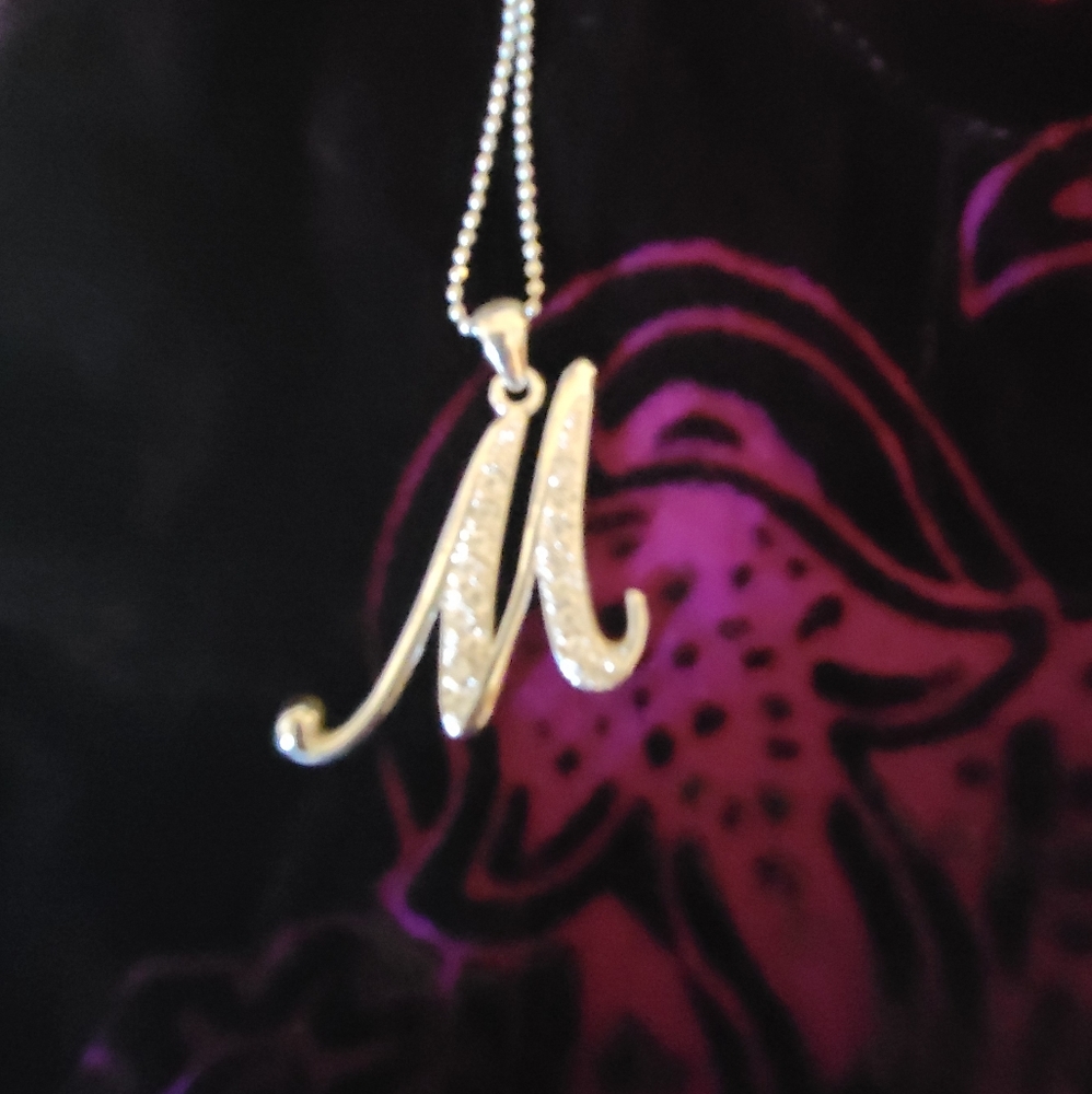 Rhinestone M Necklace